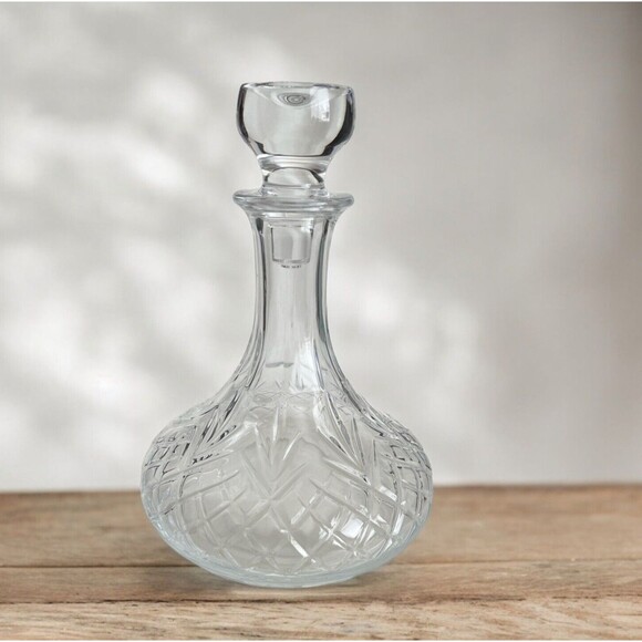 Vintage Captains Liquor Decanter 10" Crystal Wide Bottom with Stopper - Picture 1 of 1
